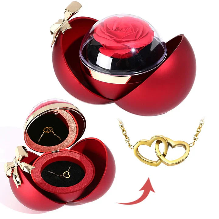 Caja regalo Eternal Rose – Collar con doble corazón grabado