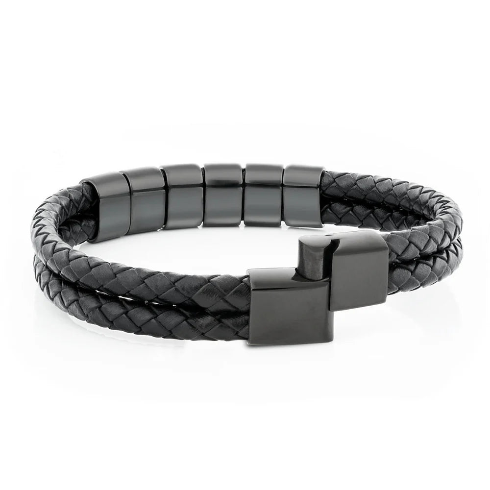 Pulsera de Cuero con Cuentas Grabadas
